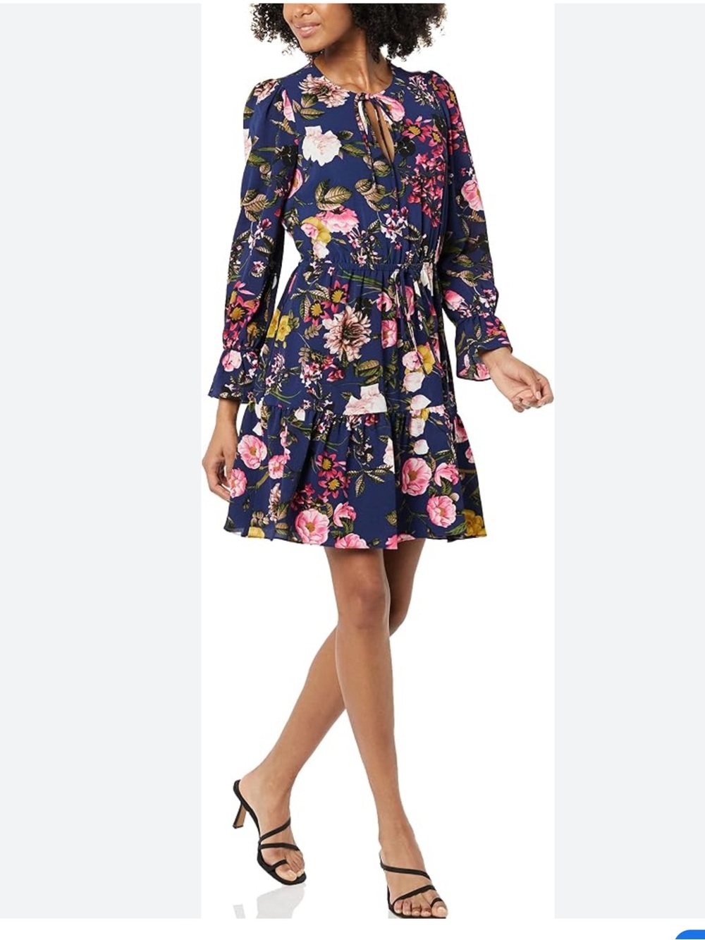 Eliza J bold floral pattern dress with tiered skirt and long sleeves Size 6